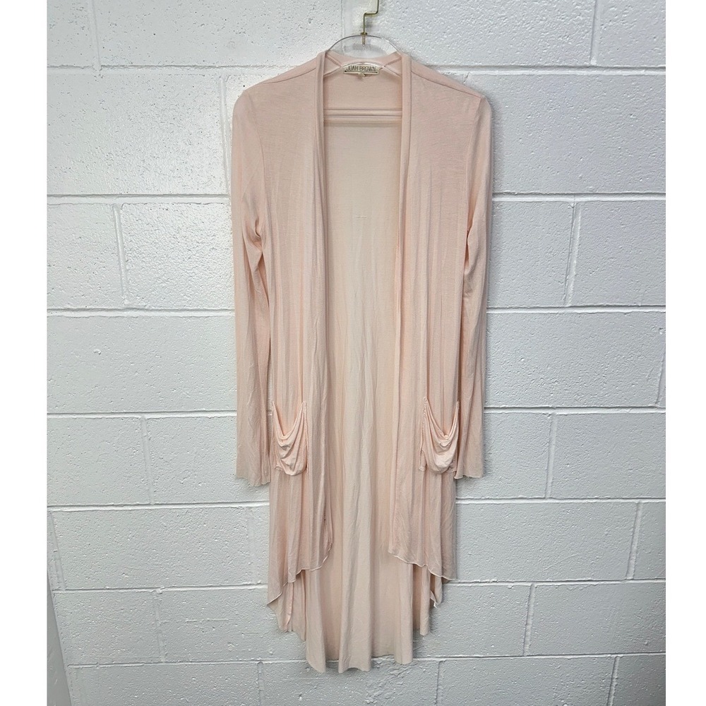 Joah Brown Cardigan Light Pink Open Front Duster Stretch Modal / One Size‎